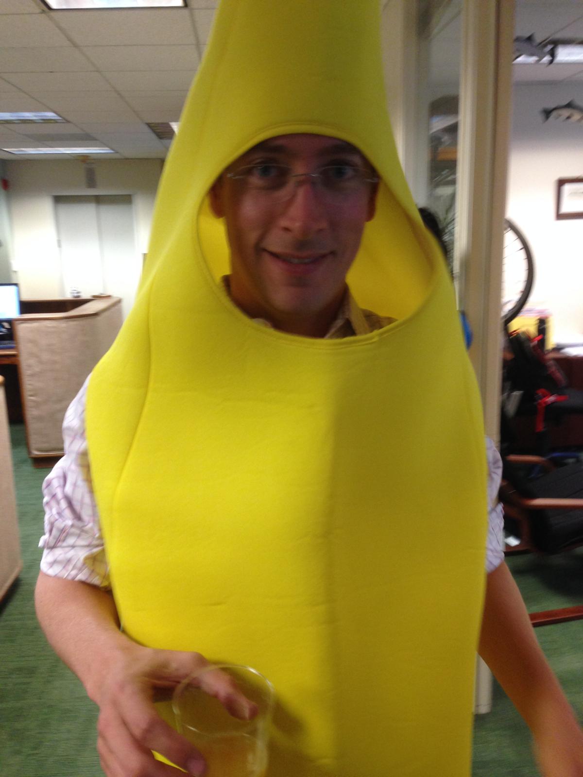 Matt smiling in a banana costume
